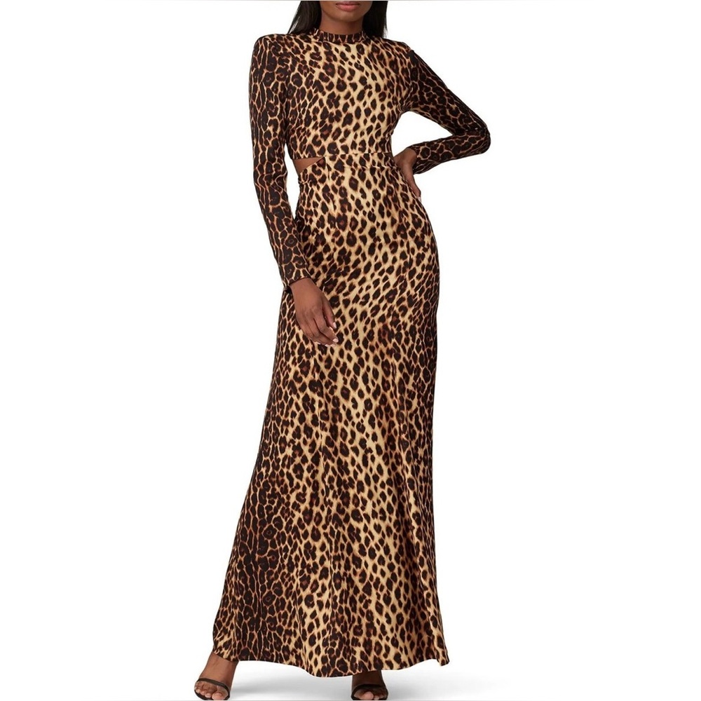 A.L.C. Leopard Silk/Satin Long Sleeve Maxi Gown - Picture 2 of 4